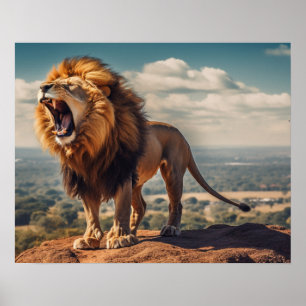 Roaring Lion on Mountain Poster