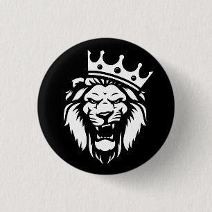 Roaring lion with crown 3 cm round badge