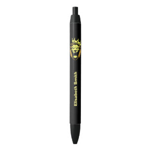 Roaring lion with crown black ink pen