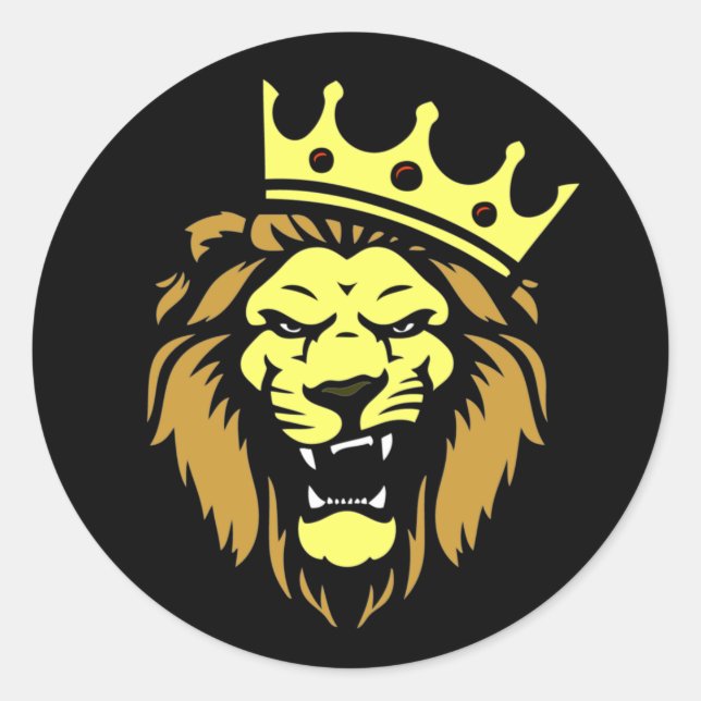 Roaring lion with crown classic round sticker (Front)