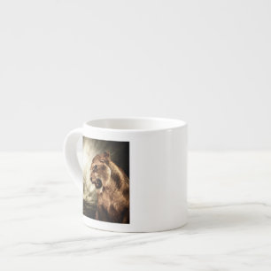Roaring lioness against stormy sky espresso cup