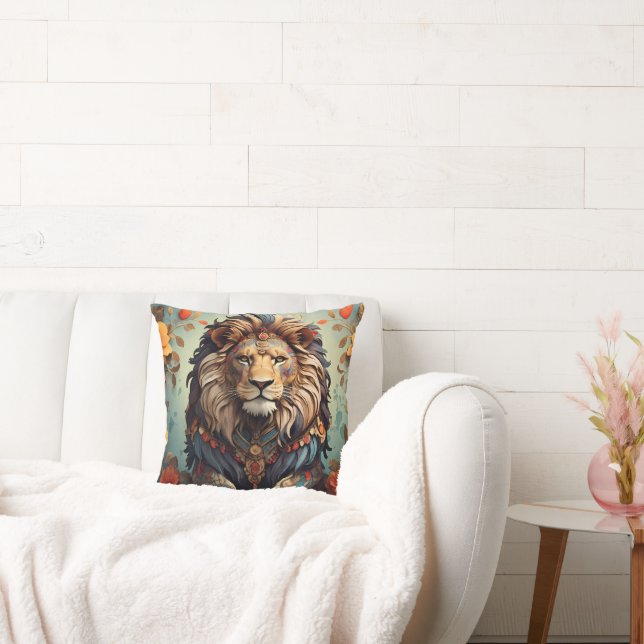 Roaring Majesty: Lion Illustration  Cushion (Couch)