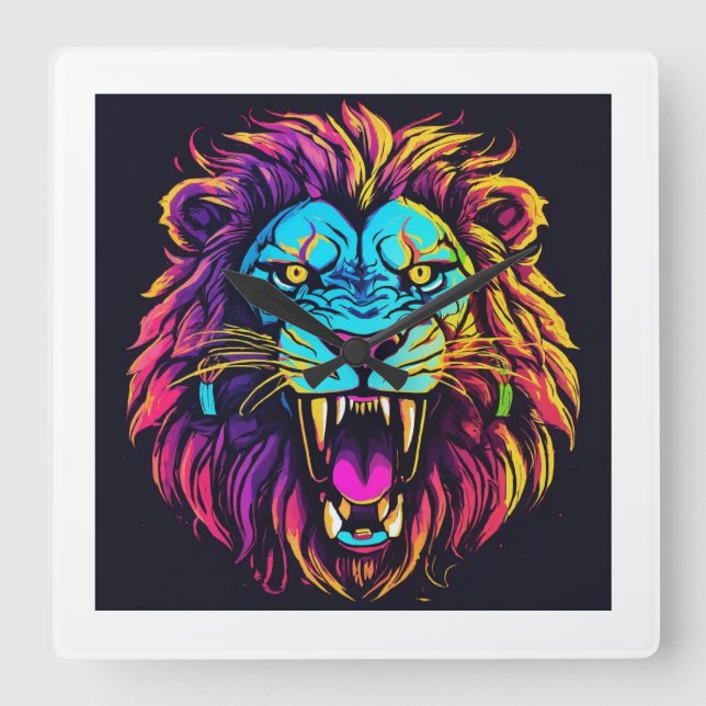  "Roaring Majesty Tiger Face Wall Clock" Square Wall Clock (Front)
