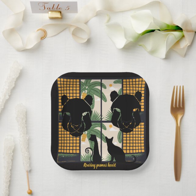 Roaring Pumas Hearts  Paper Plate (Wedding)