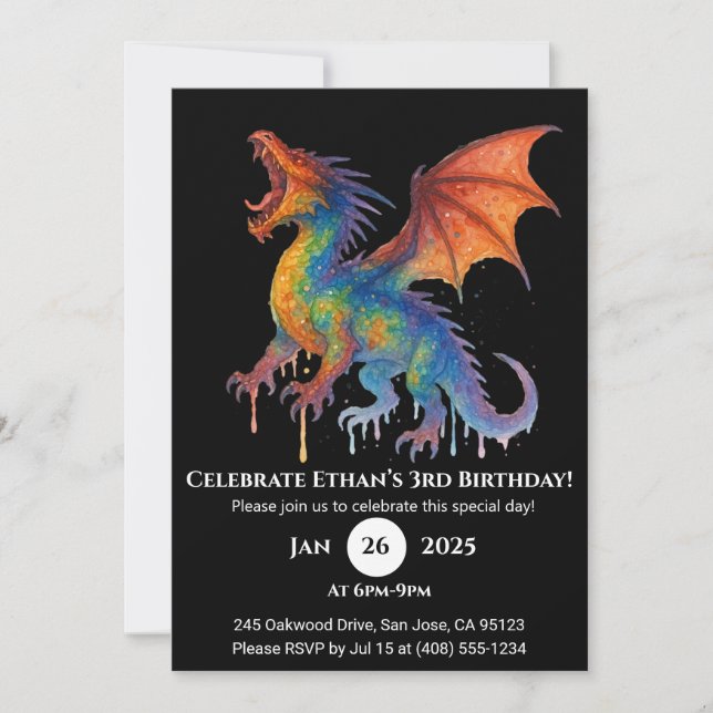 Roaring Rainbow Dragon Birthday Invitation (Front)
