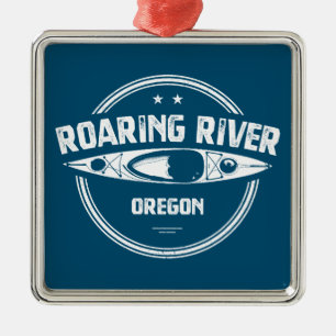 Roaring River Oregon Kayak Metal Tree Decoration