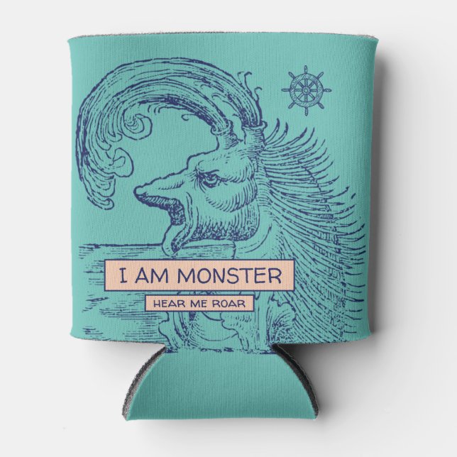 Roaring Sea Monsters Are Real Can Cooler Aqua (Front)