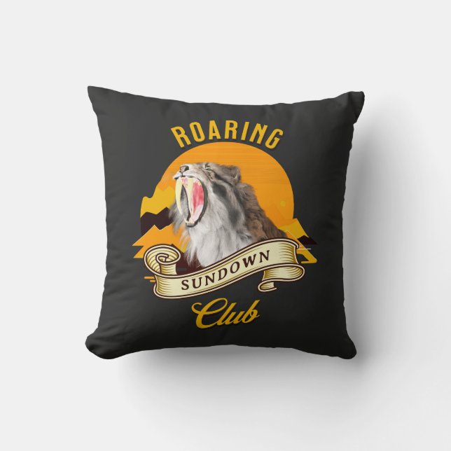 Roaring Sundown Club Sabertooth Tiger Cushion (Front)
