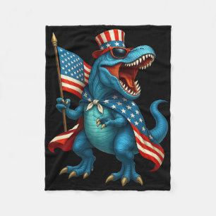 Roaring T Rex Dinosaur 4th Of July American Flag U Fleece Blanket