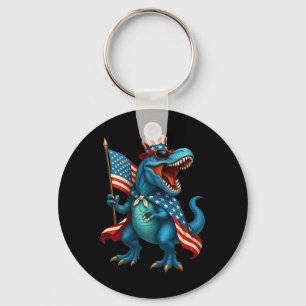 Roaring T Rex Dinosaur 4th Of July American Flag U Key Ring