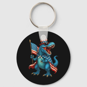 Roaring T Rex Dinosaur 4th Of July American Flag U Key Ring