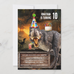Roaring T-Rex Dinosaur Birthday Party Invitation