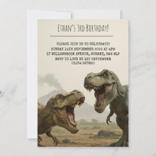 Roaring T-Rex Duo in Realistic Birthday Invitation