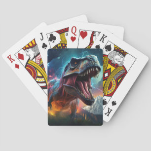 Roaring T Rex Stormy Mountain Dinosaur Playing Cards