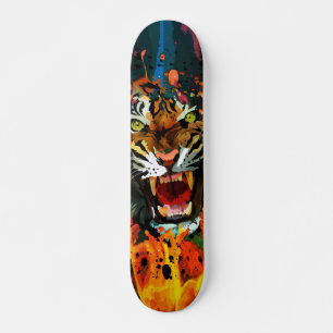 Roaring Tiger Abstract Fire Flame Urban Street Art Skateboard