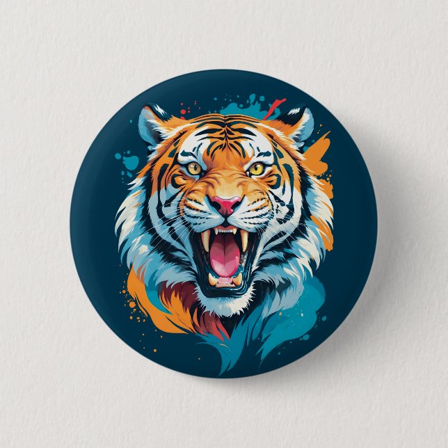 Roaring Tiger Face 6 Cm Round Badge (Front)