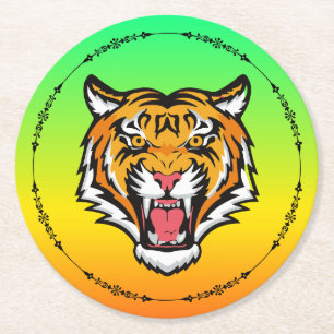 Roaring Tiger Head-25818 Round Paper Coaster