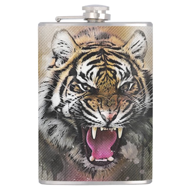 Roaring Tiger Hip Flask (Front)