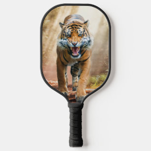Roaring Tiger in a Backlit Jungle Pickleball Paddle