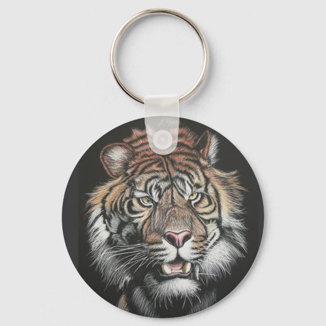 Roaring Tiger in Scratch Board Key Ring (Front)