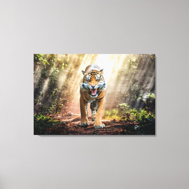 Roaring Tiger In the Jungle Fine Art 36x24 Canvas Print (Front)