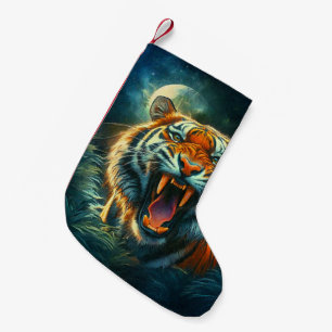 Roaring Tiger Moonlit Jungle Small Christmas Stocking