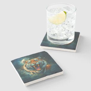 Roaring Tiger Moonlit Jungle Stone Coaster