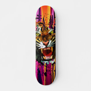 Roaring Tiger Neon Paint Drip Street Art Design Skateboard