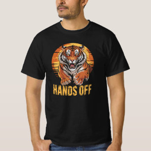 Roaring Tiger Pouncing with Bold Hands Off Message T-Shirt