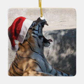 Roaring Tiger Santa Claus Ceramic Ornament