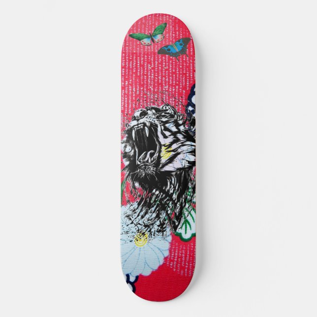 ROARING TIGER SKATEBOARD WITH BUTTERFLIES (Front)