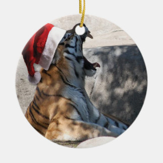Roaring Tiger with Santa Hat Ceramic Tree Decoration