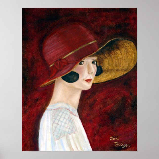 Roaring Twenties 1920s Flapper Girl in Red Hat Poster (Front)