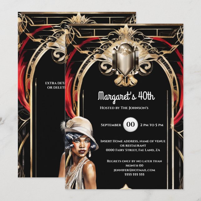 Roaring twenties african american flapper 1920's invitation (Front/Back)