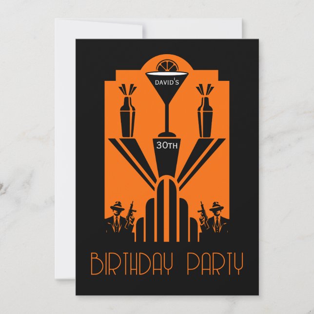 Roaring Twenties Art Deco Gangster Birthday  Invitation (Front)