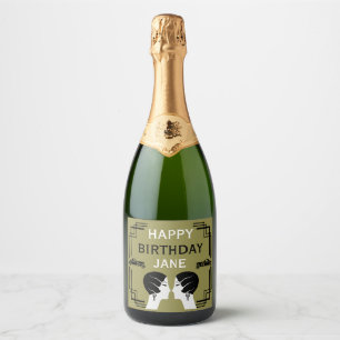 Roaring Twenties Art Deco Gangster Birthday Sparkling Wine Label
