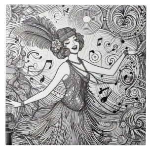 Roaring Twenties Art Deco Retro Glam Black & White Tile