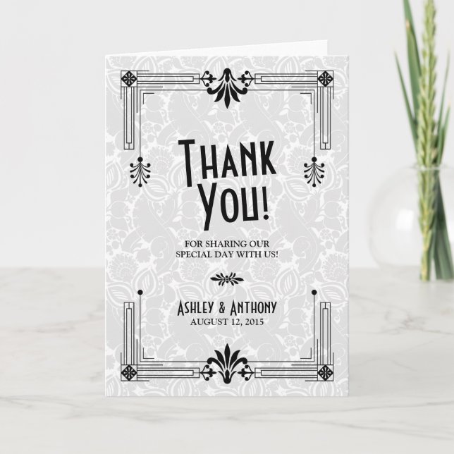 Roaring Twenties Art Deco Wedding Thank You Card (Front)