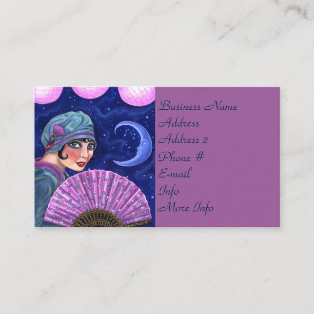 Roaring Twenties Flapper Girl Fan Moon Stars Business Card (Front)