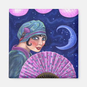 Roaring Twenties Flapper Girl Fan Moon Stars Magnet