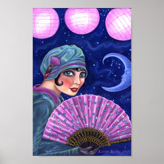 Roaring Twenties Flapper Girl Fan Moon Stars Poster (Front)