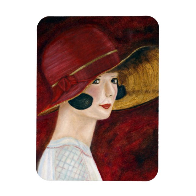 Roaring Twenties Flapper Girl in Red Hat 1920s Magnet (Vertical)