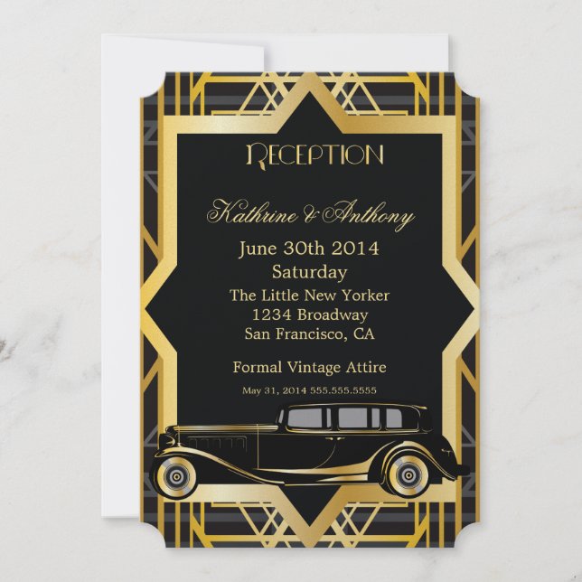 Roaring Twenties Gatsby Style Reception Invitation (Front)