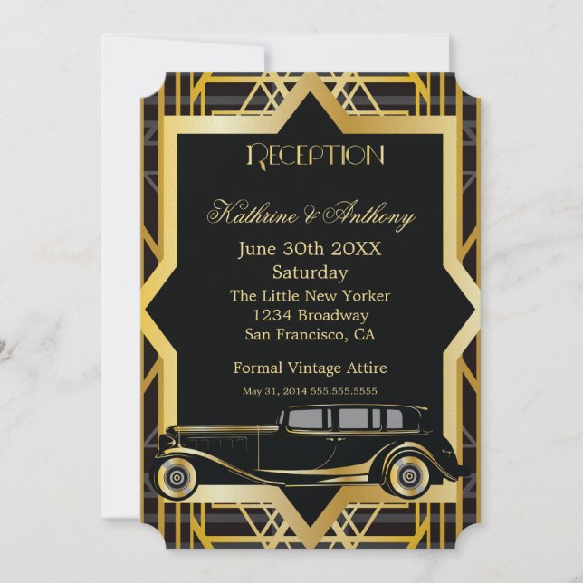 Roaring Twenties Gatsby Style Reception Invitation (Front)