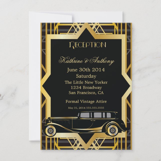 Roaring Twenties Gatsby Style Reception Invitation (Front)