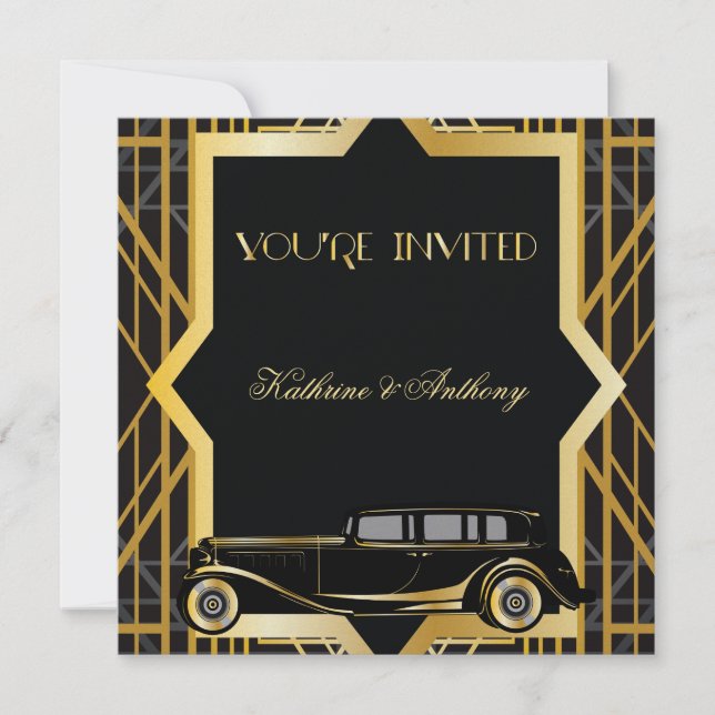 Roaring Twenties Gatsby Style Wedding Invitation (Front)