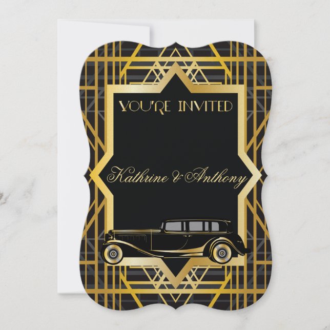 Roaring Twenties Gatsby Style Wedding Invitation (Front)