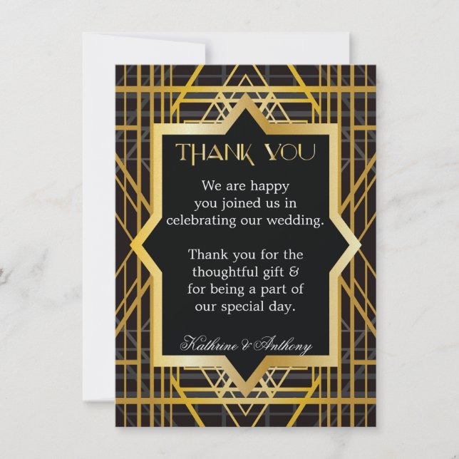 Roaring Twenties Gatsby Style Wedding Thank You Invitation (Front)