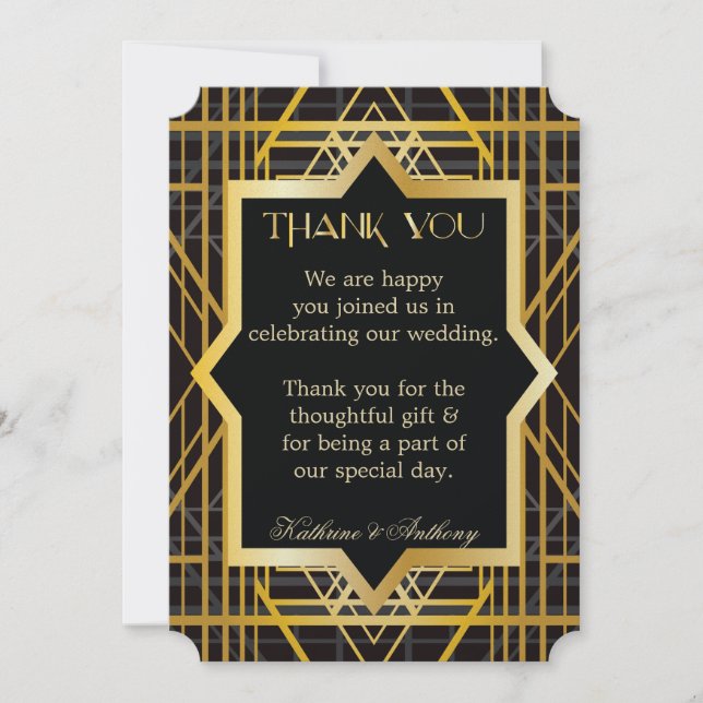 Roaring Twenties Gatsby Style Wedding Thank You Invitation (Front)