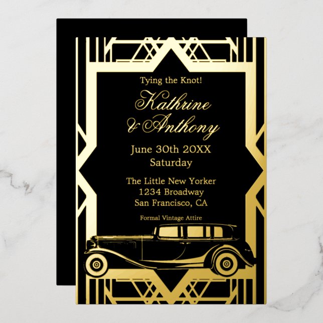 Roaring Twenties Limo Gatsby Style  Foil Invitatio (Front/Back)